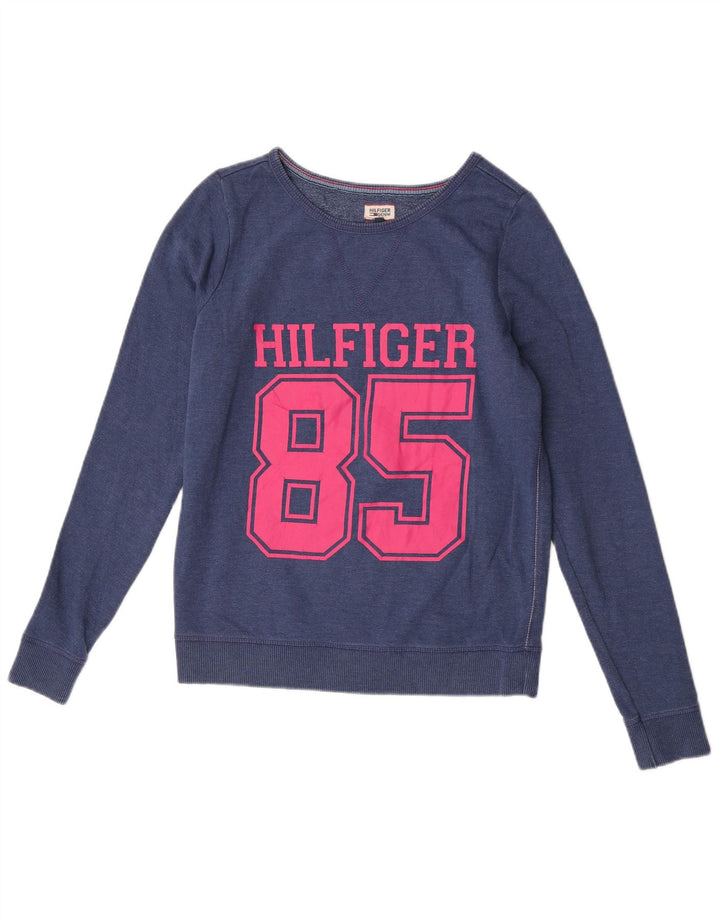 Tommy Hilfiger Dame Grafisk Sweatshirt Jumper UK 14 Medium Blue Bomuld