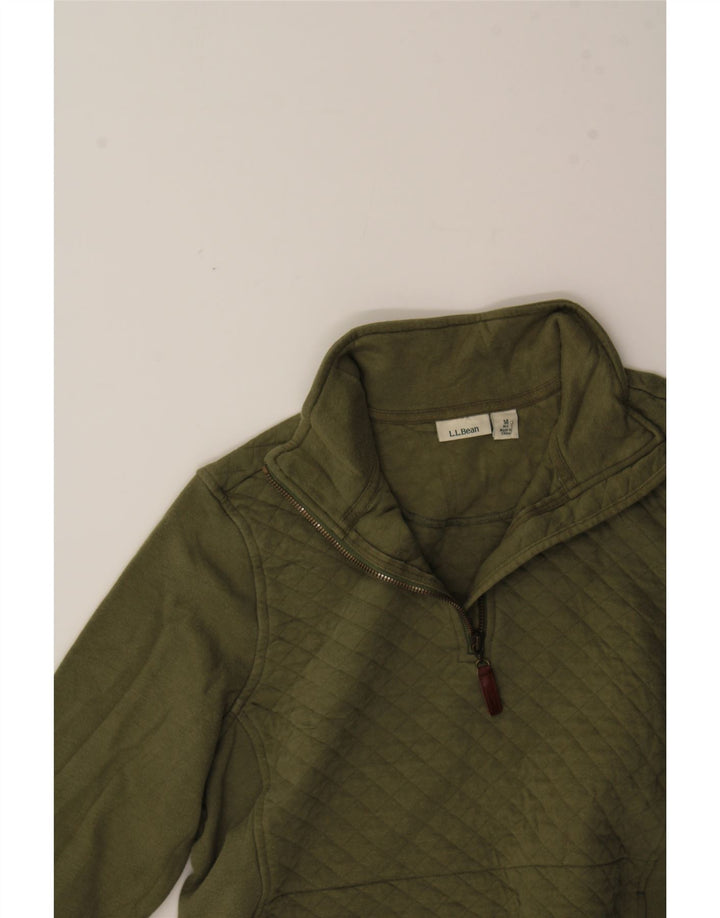 L.L.BEAN Womens Zip Neck Sweatshirt Jumper UK 14 Medium Khaki Cotton Vintage L.L.Bean and Second-Hand L.L.Bean from Messina Hembry 
