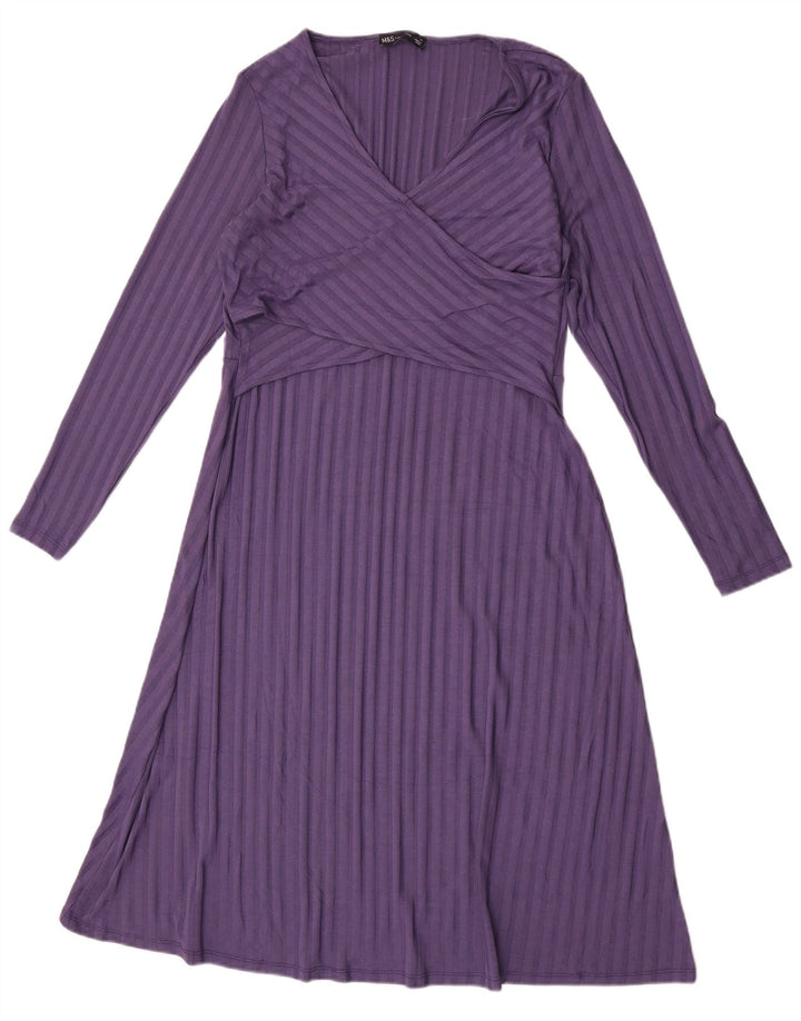 Marks & Spencer Dame A-Line Kjole UK 14 Medium Lilla Stribet