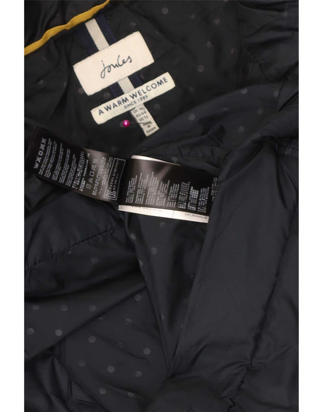 Joules Dame Hætte Polstret Frakke UK 16 Large Navy Blue Polyester