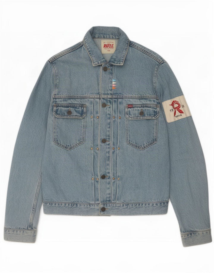 Rifle Herre grafisk denimjakke UK 40 Large Blue Cotton