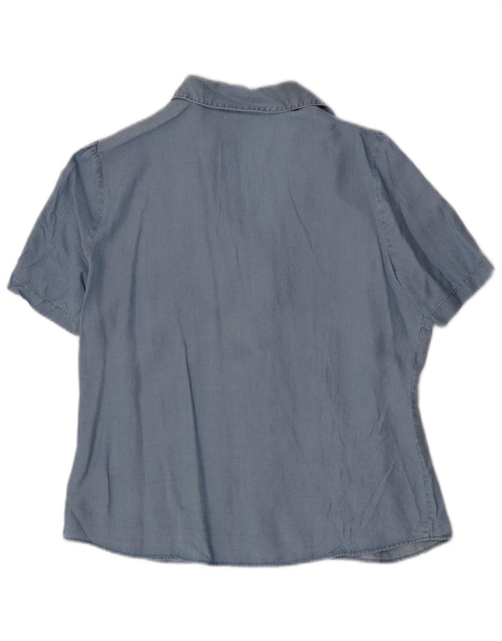 MARKS & SPENCER Kortærmet skjorte til kvinder UK 14 Large Blue Lyocell