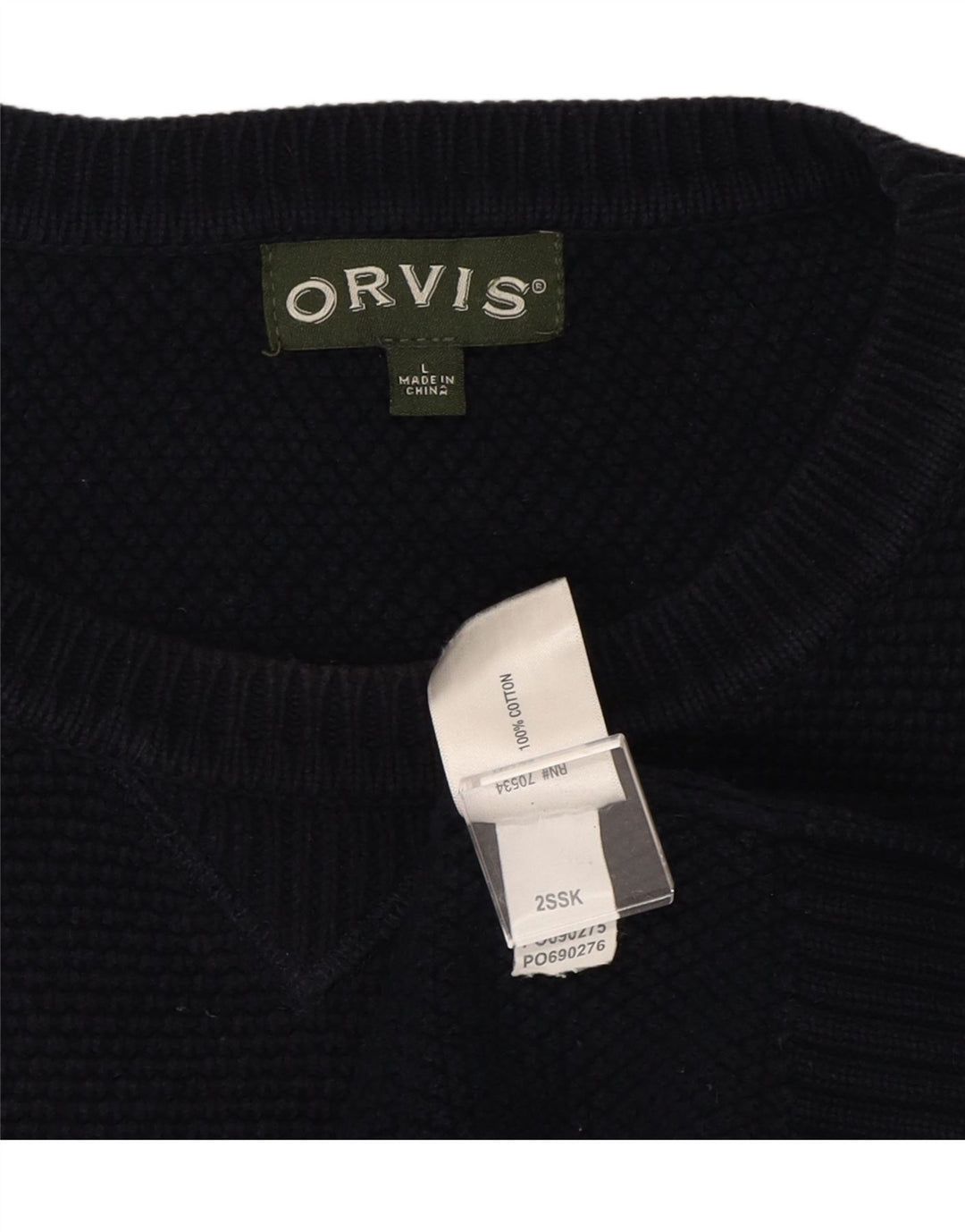 ORVIS Mens Crew Neck Jumper Sweater Large Navy Blue Cotton Vintage Orvis and Second-Hand Orvis from Messina Hembry 