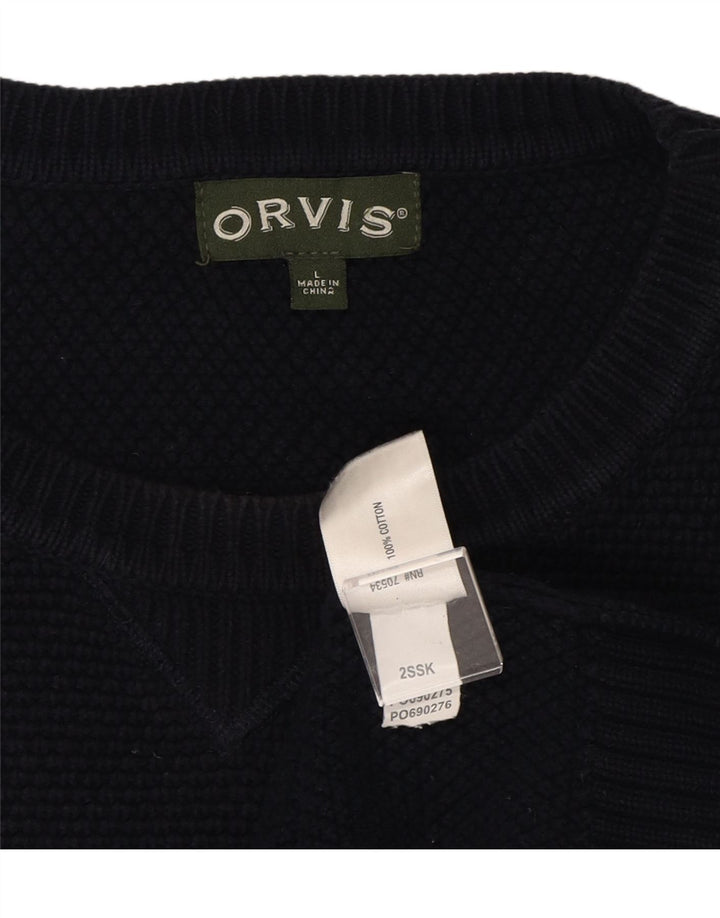 ORVIS Mens Crew Neck Jumper Sweater Large Navy Blue Cotton Vintage Orvis and Second-Hand Orvis from Messina Hembry 