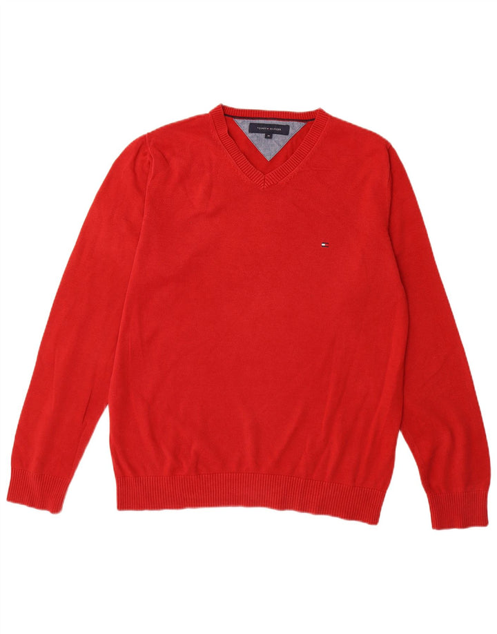 TOMMY HILFIGER Herre V-hals sweater Medium rød bomuld