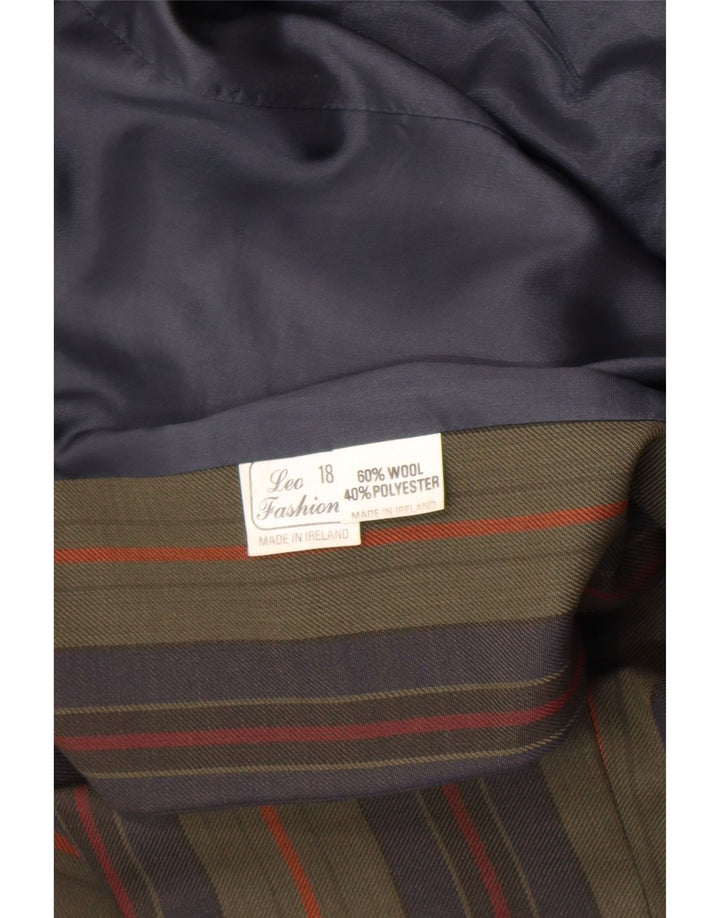 Vintage dame 3-knaps blazerjakke UK 18 XL Khaki stribet uld