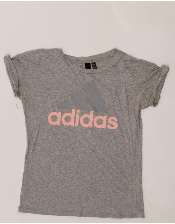 ADIDAS Womens Graphic T-Shirt Top UK 8/10 Small  Grey Vintage Adidas and Second-Hand Adidas from Messina Hembry 