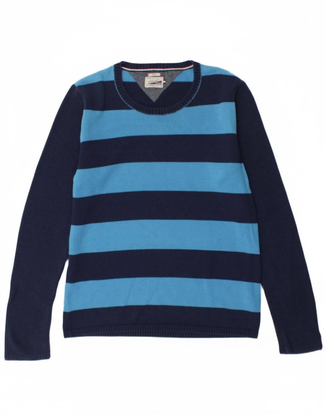 TOMMY HILFIGER Mens Crew Neck Jumper Sweater Large Navy Blue Striped