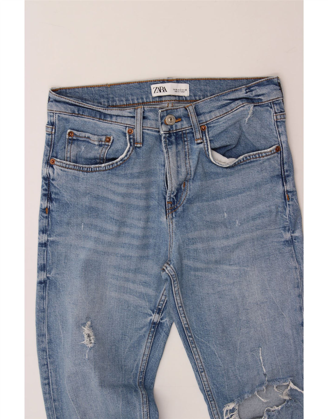 ZARA Womens High Rise Distressed Slim Jeans EU 36 Small W30 L27 Blue Vintage Zara and Second-Hand Zara from Messina Hembry 
