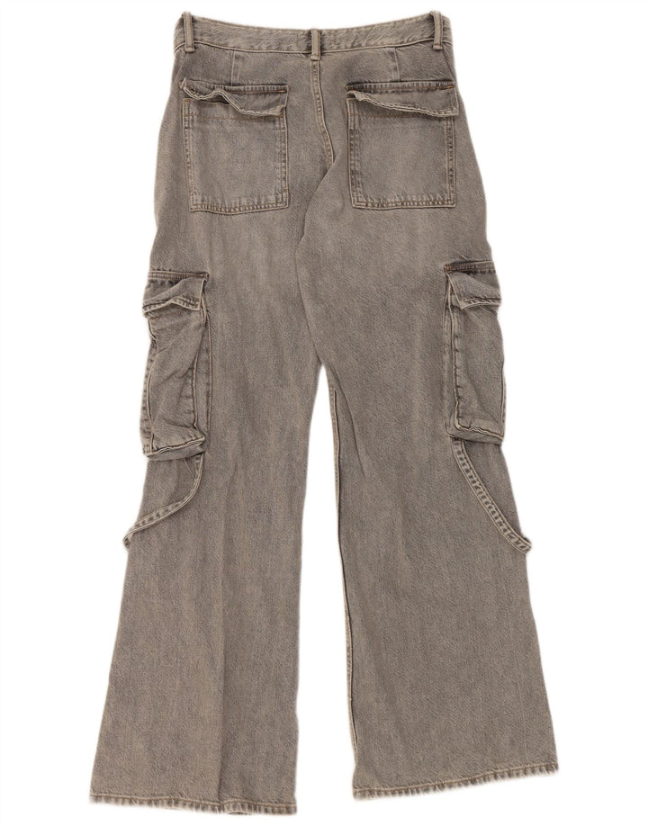 Zara Dame Cargo Flared Jeans EU 38 Small W30 L32 Grå