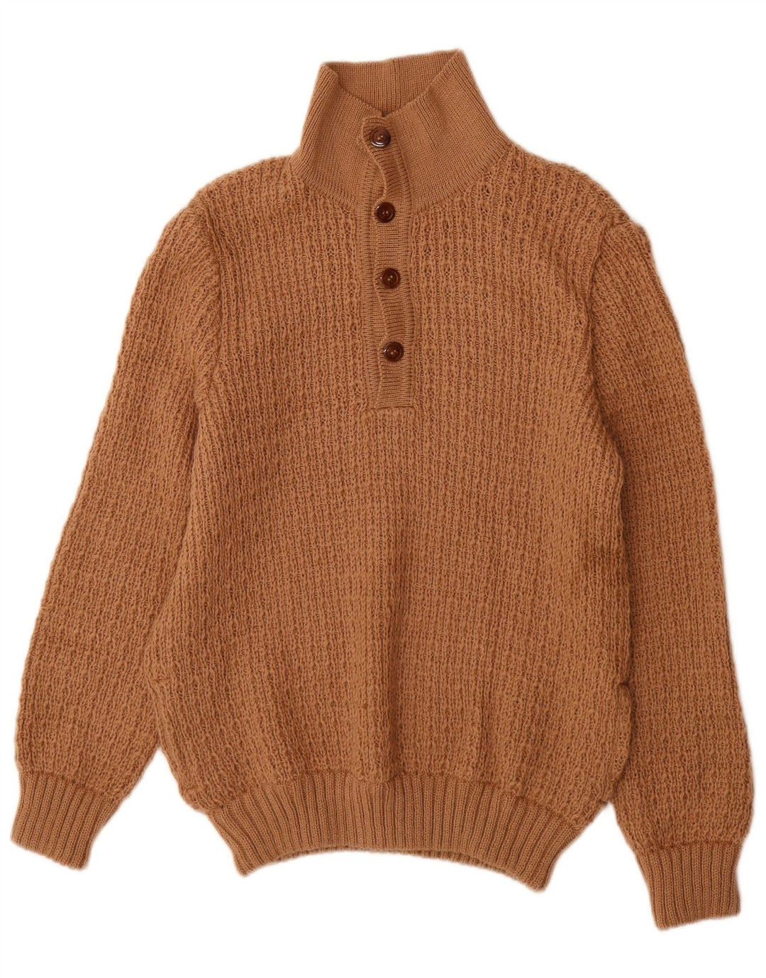 Vintage Herre Button Neck Jumper Sweater Medium Brun