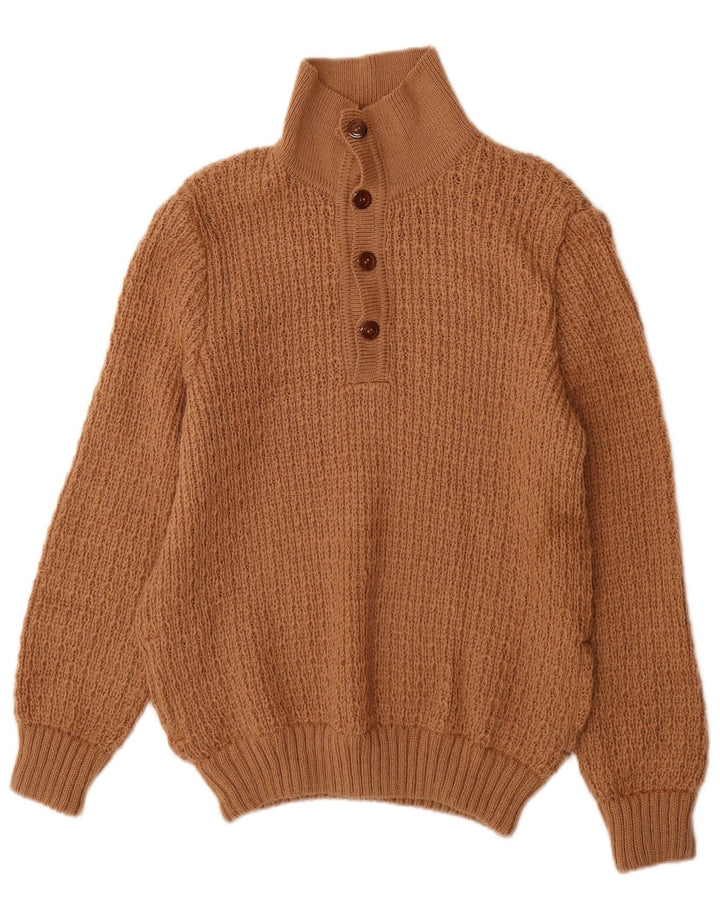 Vintage Herre Button Neck Jumper Sweater Medium Brun