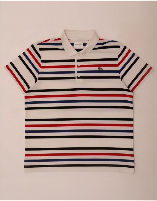 Lacoste herre poloshirt XL hvid stribet bomuld