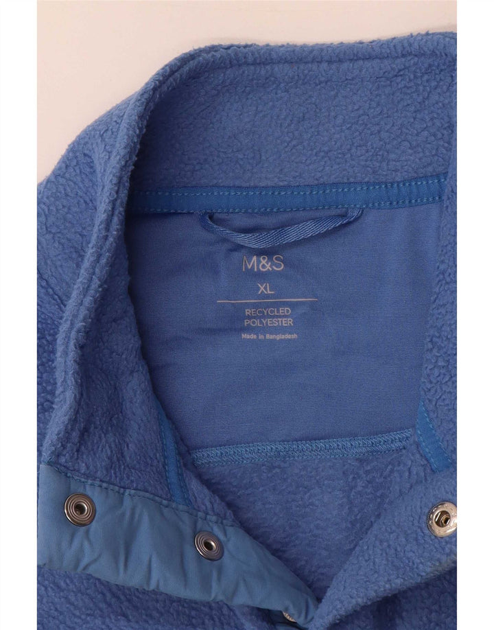 Marks & Spencer Herre Button Neck Fleece Jumper XL Blå Colourblock