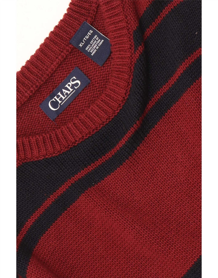 Chaps Herre Boat Neck Jumper Sweater XL Rødbrun Stribet Bomuld