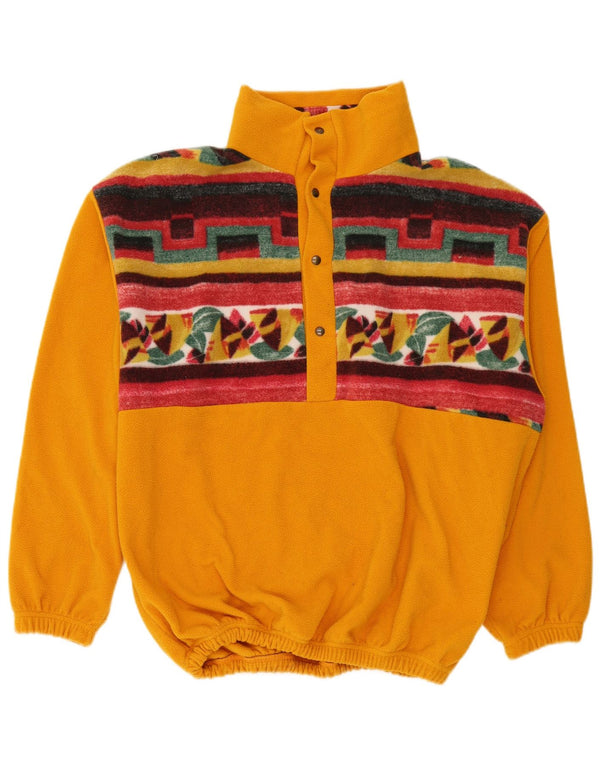 Vintage Herre Button Neck Fleece Jumper XL Gul Geometrisk