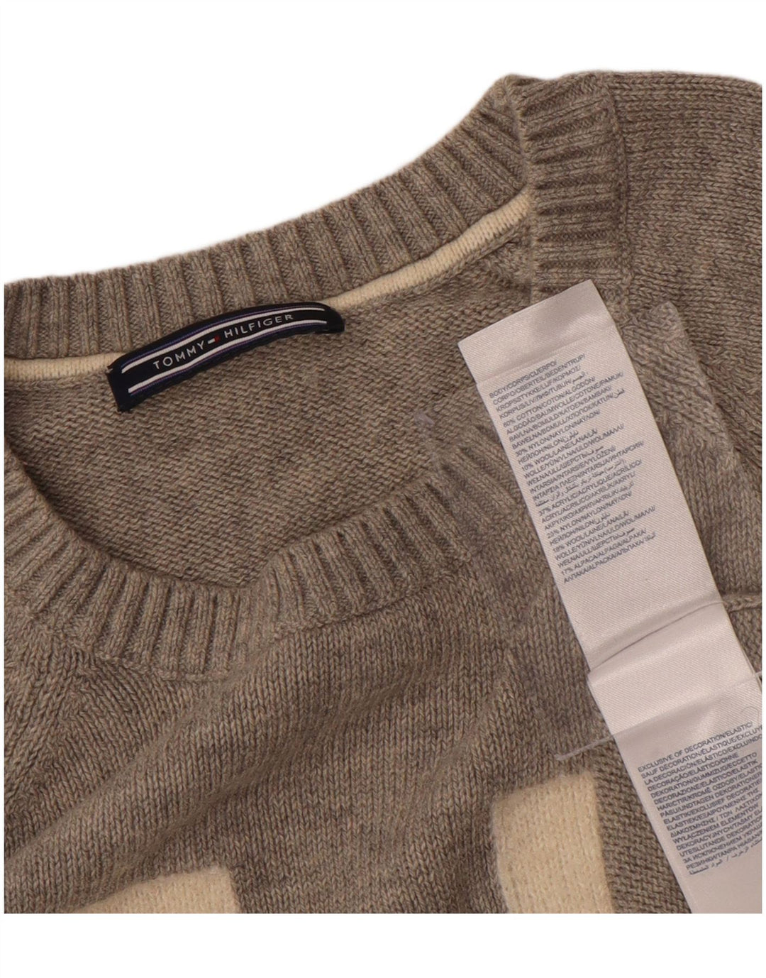 TOMMY HILFIGER Womens Graphic Crew Neck Jumper Sweater UK 12 Medium Grey
