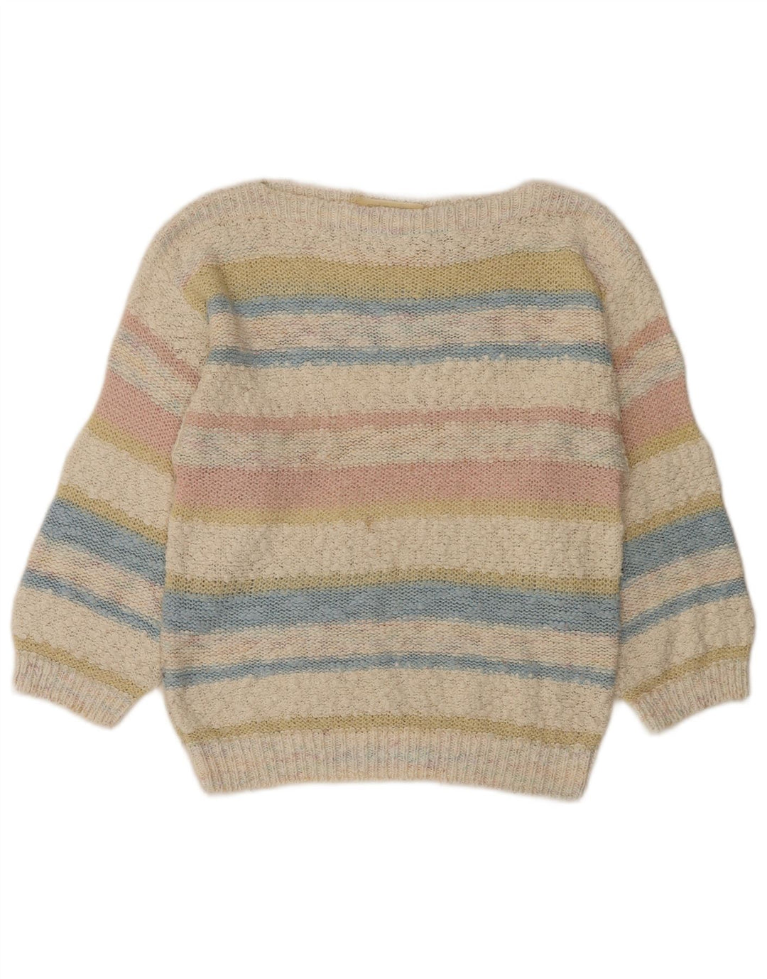 Vintage Dame Boat Neck Jumper Sweater UK 12 Medium Flerfarvet Stribet
