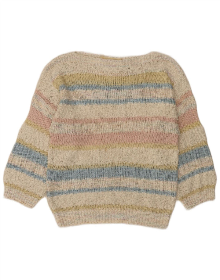 Vintage Dame Boat Neck Jumper Sweater UK 12 Medium Flerfarvet Stribet