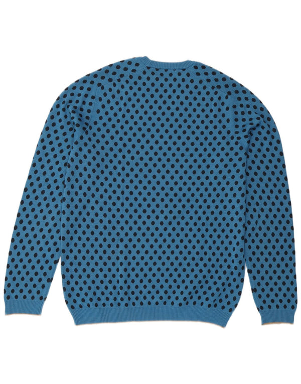 Sisley Womens Crew Neck Jumper Sweater UK 20 2XL Blå Polka Dot Uld