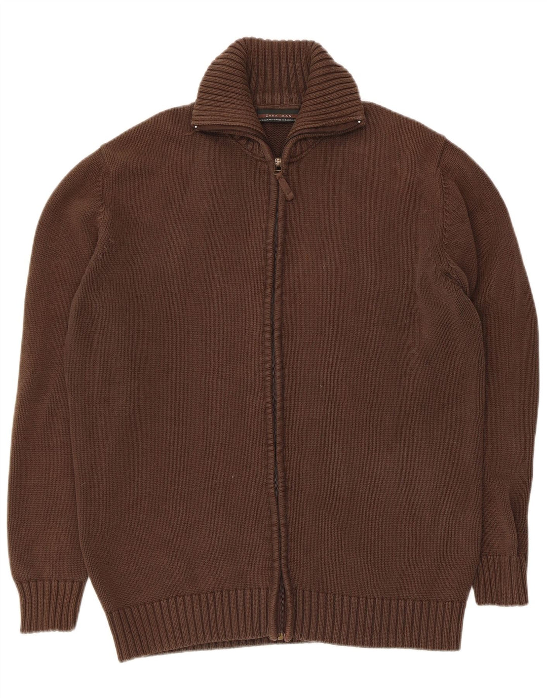 Zara herre cardigan sweater XL brun bomuld