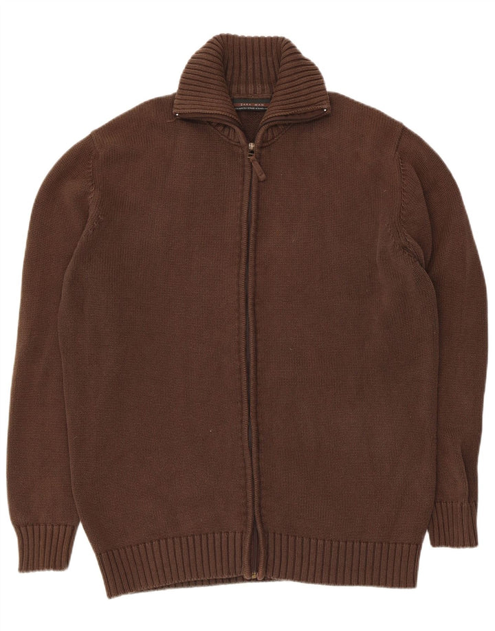 Zara herre cardigan sweater XL brun bomuld