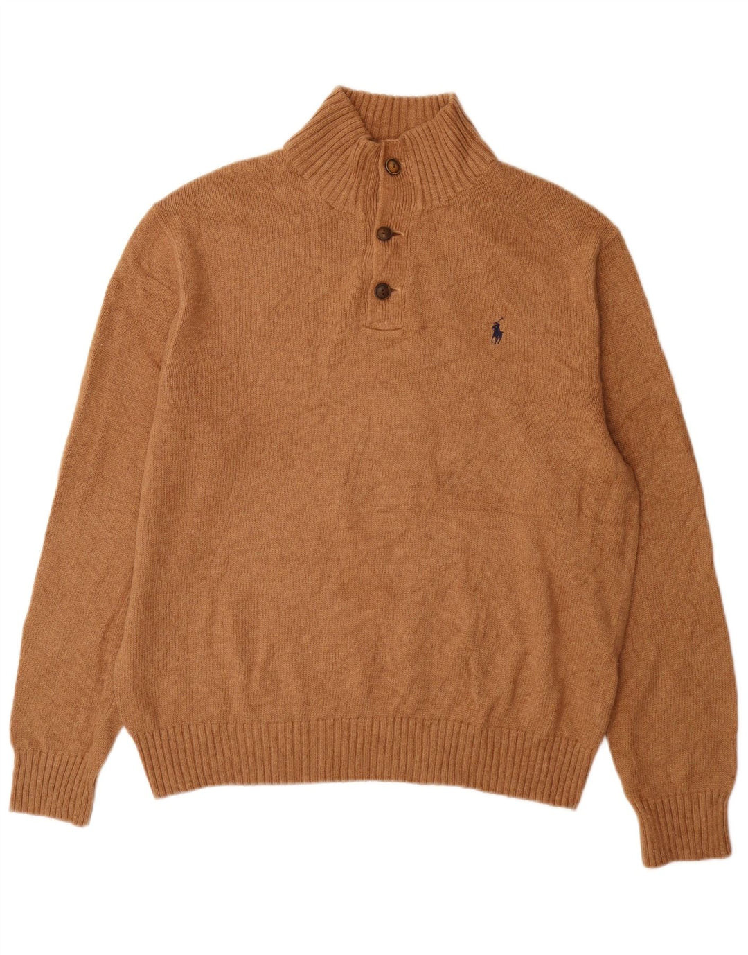 Polo Ralph Lauren Herre Button Neck Jumper Sweater Stor Beige Bomuld