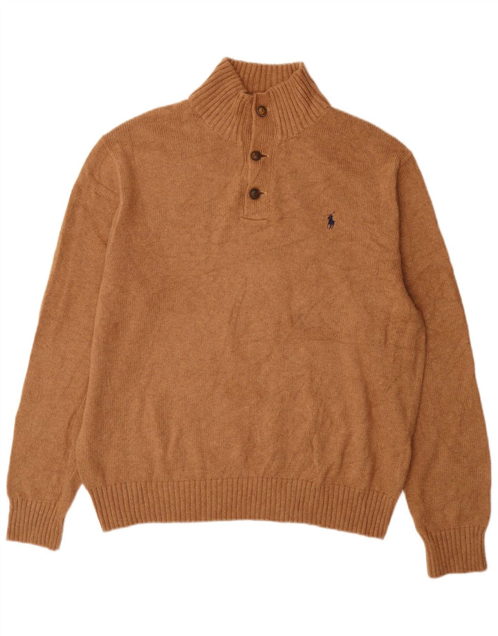 Polo Ralph Lauren Herre Button Neck Jumper Sweater Stor Beige Bomuld