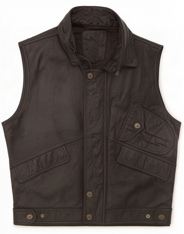 Vintage Herre Læder Gilet UK 42 XL Sort