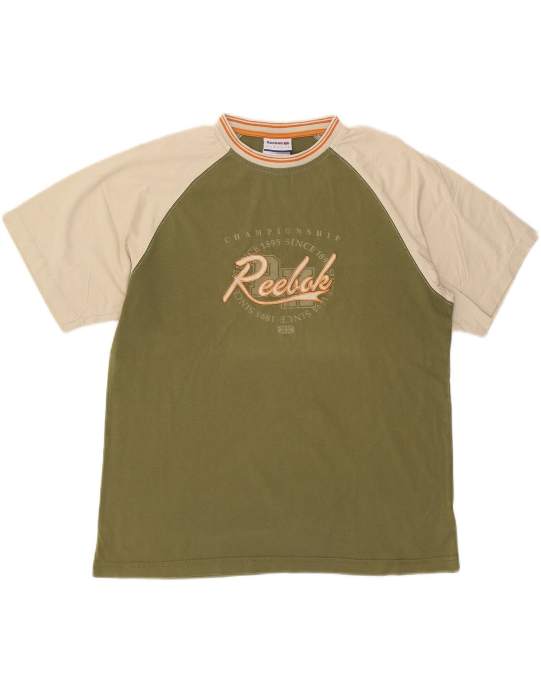 REEBOK Herre Klassisk Grafisk T-Shirt Top Stor Grøn Colourblock Bomuld