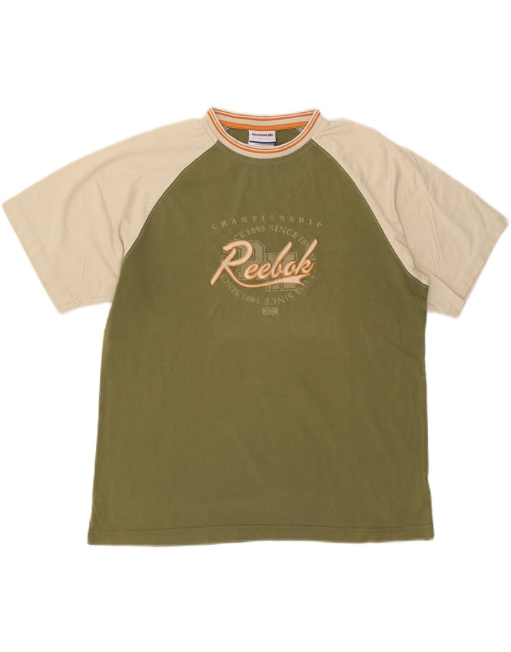REEBOK Herre Klassisk Grafisk T-Shirt Top Stor Grøn Colourblock Bomuld