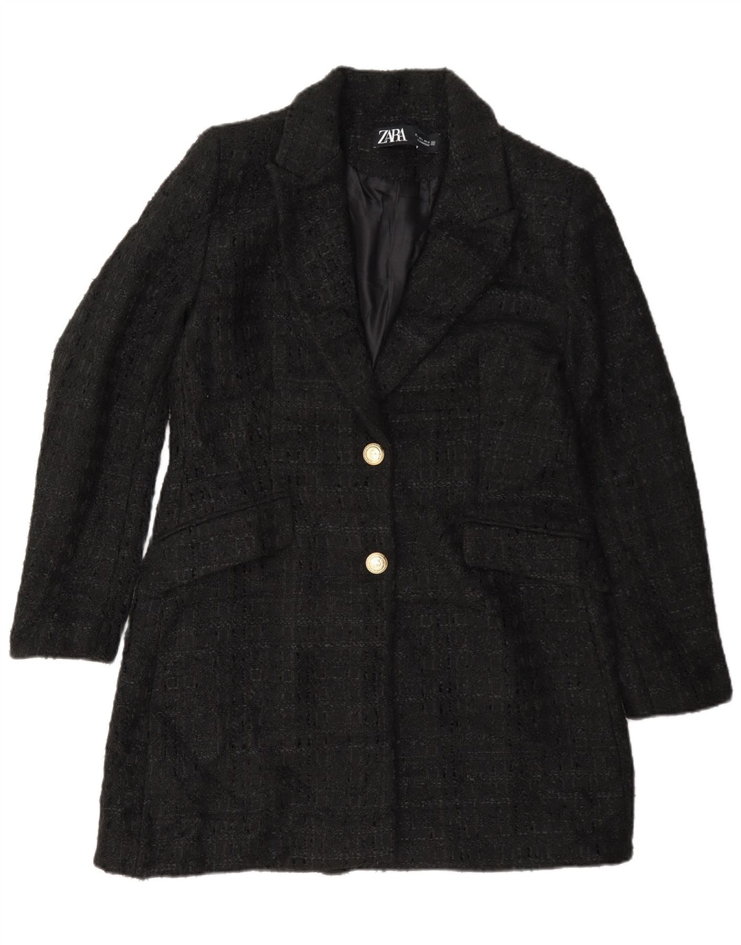 Zara Dame Overfrakke UK 16 Large Black Flecked
