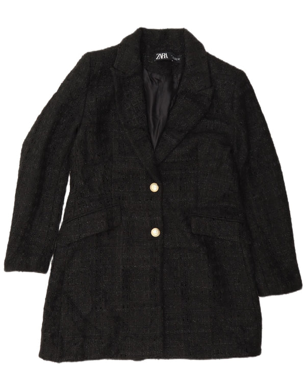 Zara Dame Overfrakke UK 16 Large Black Flecked