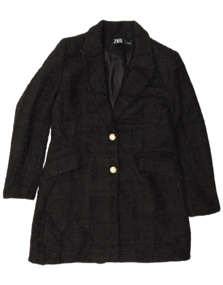 Zara Dame Overfrakke UK 16 Large Black Flecked