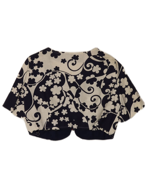 Vintage Dame Bolero Top UK 8 Small Navy Blue Floral