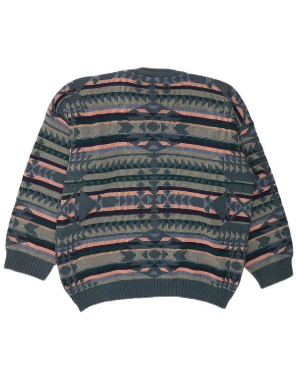 Persona Herre Crew Neck Jumper Sweater Large Navy Blue Fair Isle Akryl