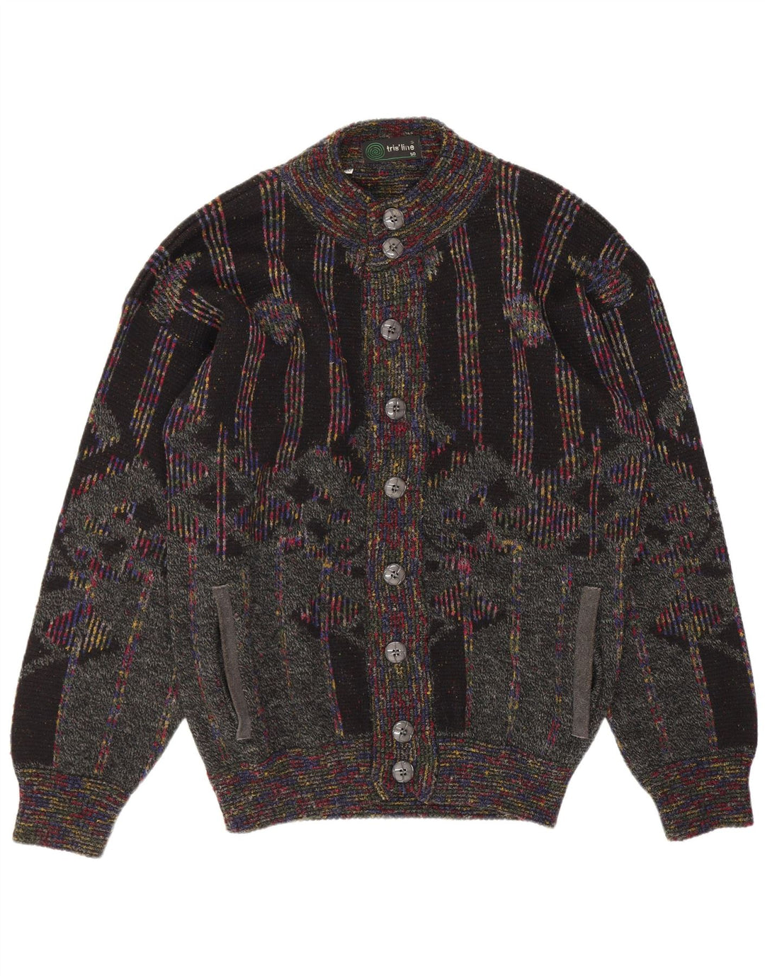 Tris Line Herre Cardigan Sweater IT 50 Medium Flerfarvet geometrisk uld