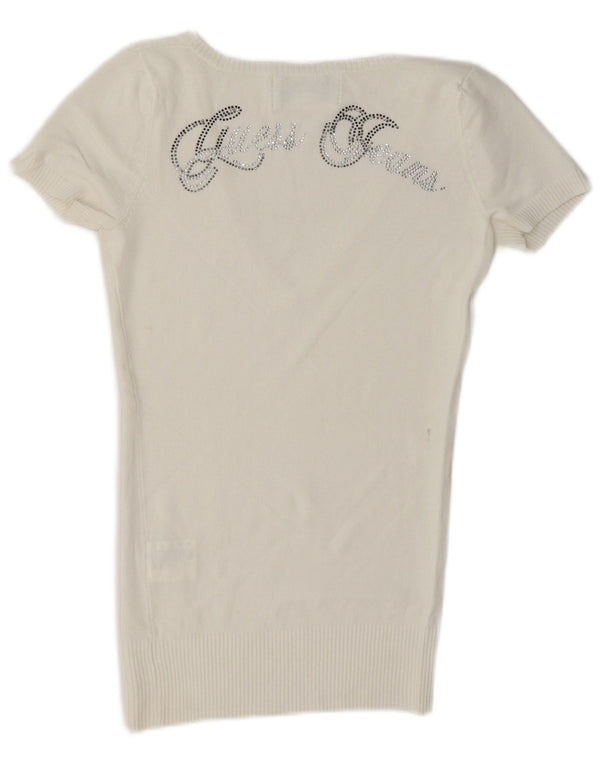 Guess Kvinder grafisk kortærmet V-hals sweater UK 12 Medium White