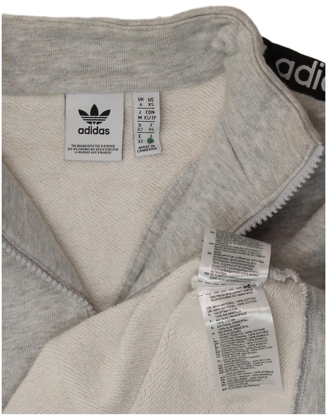 ADIDAS Dame Crop Grafisk Sweatshirt med lynlås-hals UK 6 XS Grå Bomuld