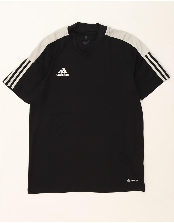 Adidas Herre Aeroready T-Shirt Top Medium Sort Colourblock Polyester