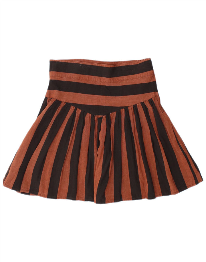 VINTAGE Mini plisseret nederdel til kvinder IT 44 Medium W28 Brun stribet viskose