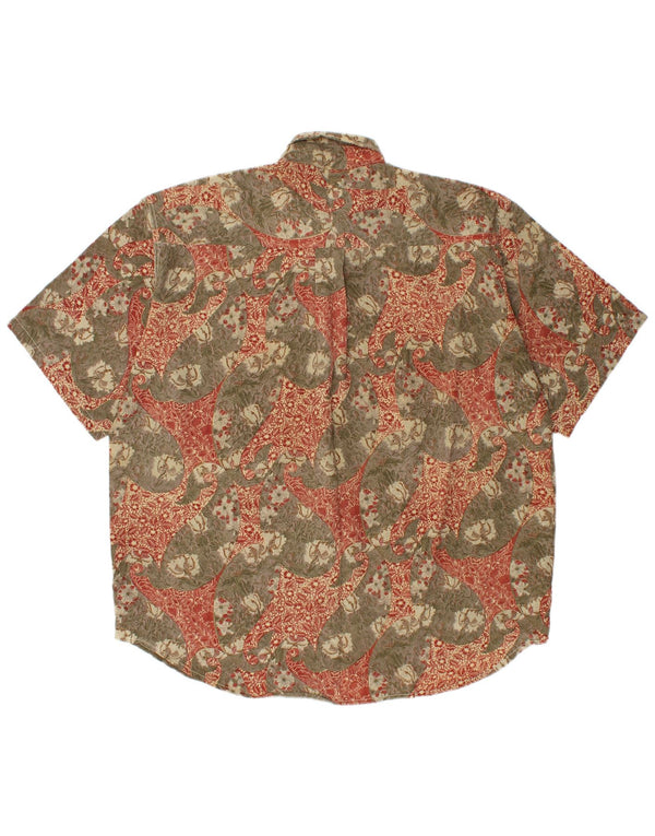 COMPAGNIE Kortærmet skjorte til mænd Large Khaki Floral Viscose