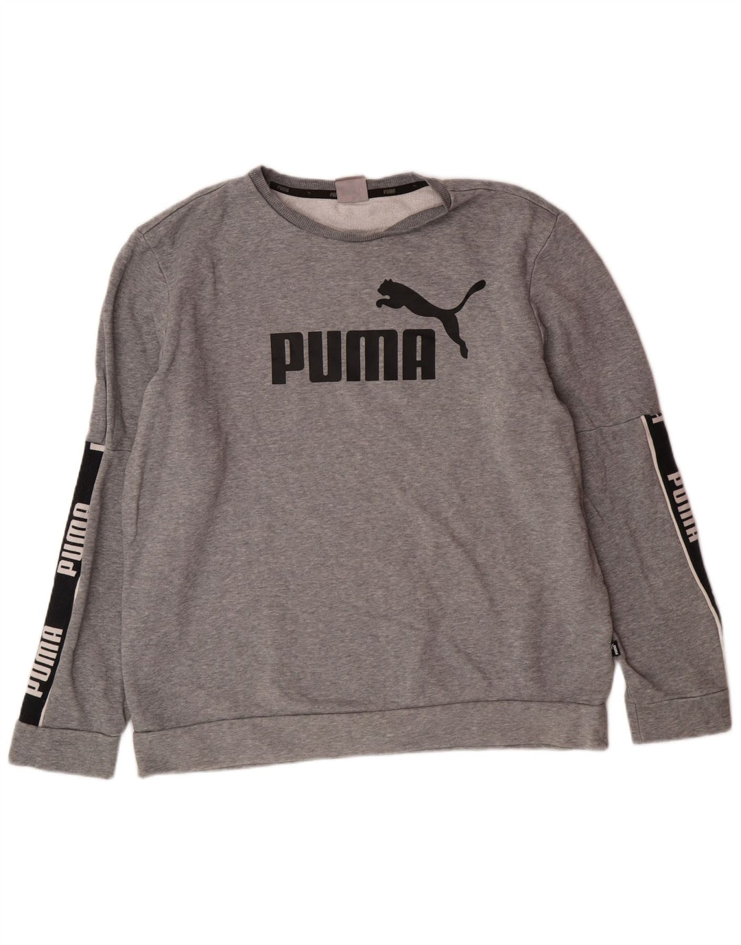 PUMA Grafisk sweatshirt til mænd, stor grå farveblok bomuld