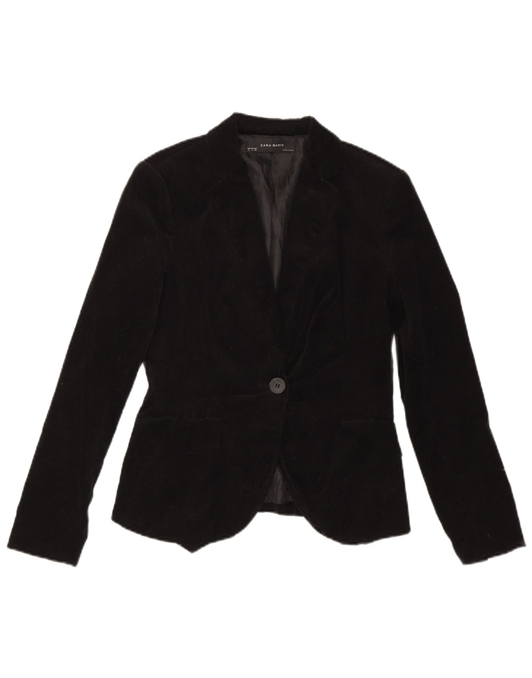 Zara Dame 1 Knap Velvet Blazer Jacket UK 10 Small Black Bomuld