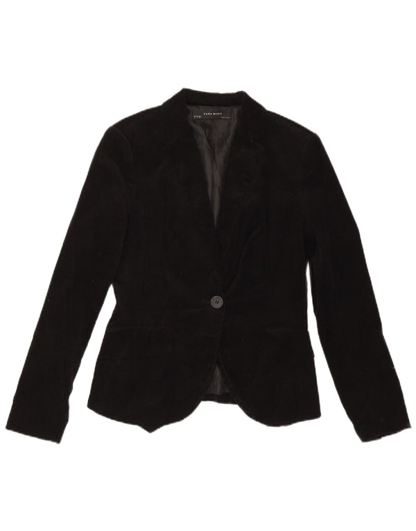 Zara Dame 1 Knap Velvet Blazer Jacket UK 10 Small Black Bomuld