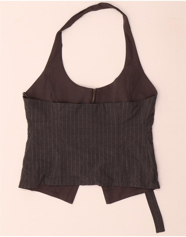 Zara Dame Halter Neck vest UK 8 Small Grey Pinstripe Polyester