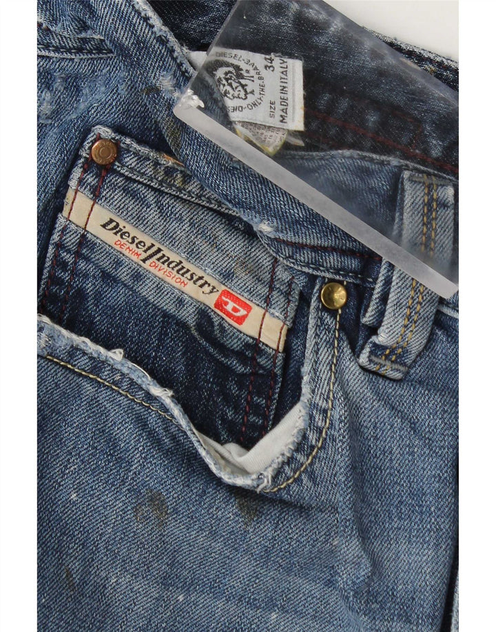 Diesel Herre Distressed Straight Jeans W34 L34 Blå Bomuld