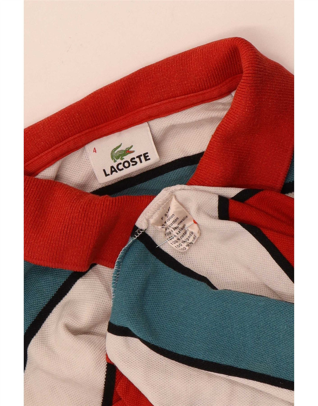 Lacoste herre poloshirt størrelse 4 Medium flerfarvet stribet bomuld