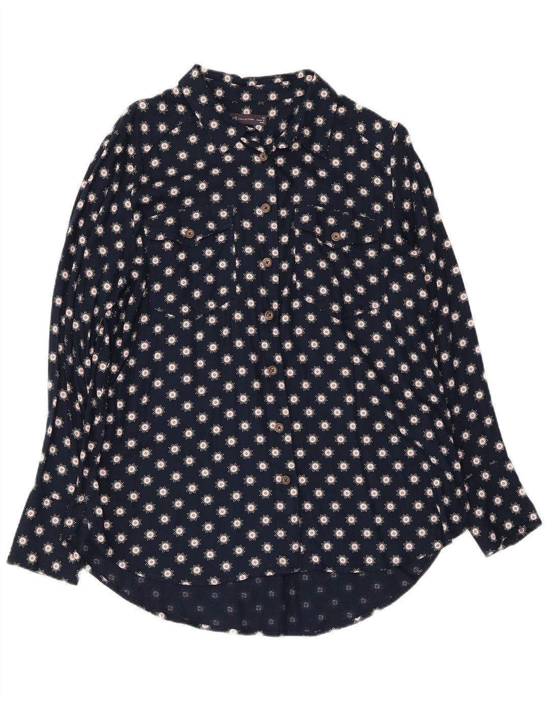Marks & Spencer Dameskjortebluse UK 12 Medium Navy Blue Floral Viscose