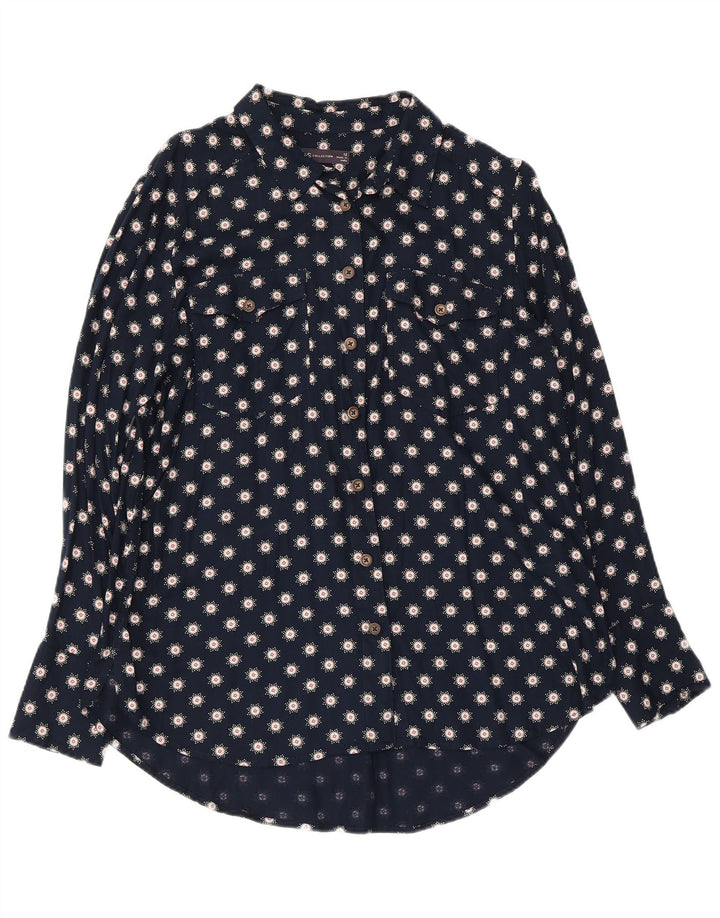 Marks & Spencer Dameskjortebluse UK 12 Medium Navy Blue Floral Viscose